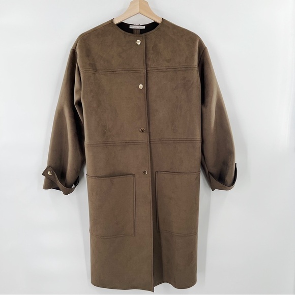 Zara Faux Suede Snap Button Coat Size S - Picture 1 of 4